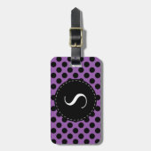 Lila Polka-Punkt-Monogramm personalisiert Gepäckanhänger (Vorderseite vertikal)