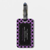 Lila Polka-Punkt-Monogramm personalisiert Gepäckanhänger (Rückseite vertikal)