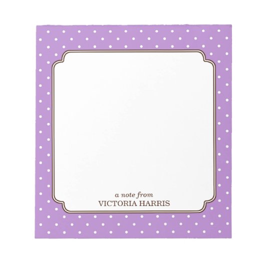Lila Polka-Punkt personalisiert, gürtel niedlich N Notizblock (Vorderseite)