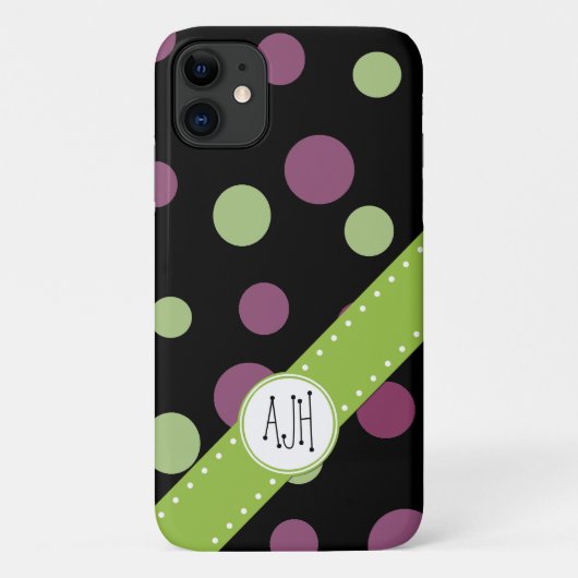 Lila Polka-Punkte, grüne Polka-Punkte, Monogramm Case-Mate iPhone Hülle (Rückseite)
