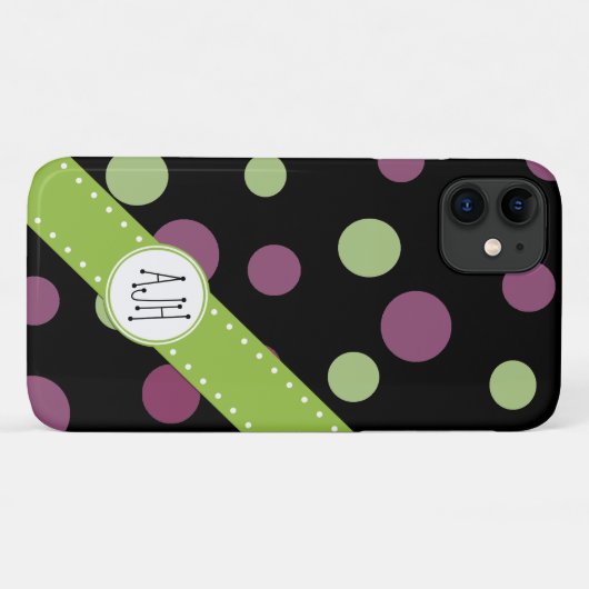 Lila Polka-Punkte, grüne Polka-Punkte, Monogramm Case-Mate iPhone Hülle (Rückseite (Horizontal))