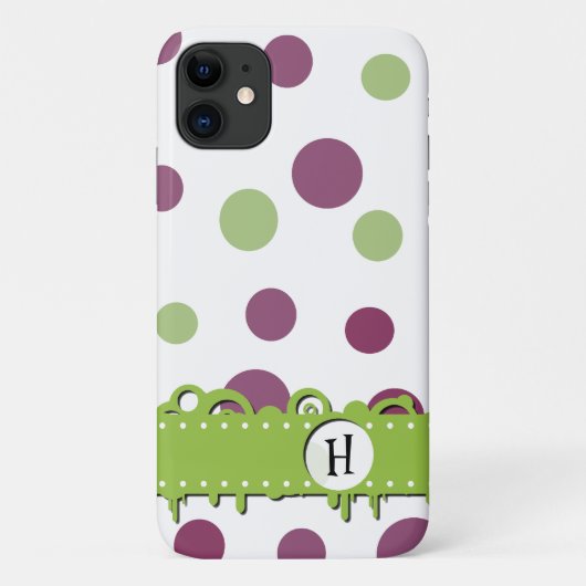 Lila Polka-Punkte, grüne Polka-Punkte, Monogramm Case-Mate iPhone Hülle (Rückseite)