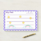 Lila Polka-Punkte, niedliche Sterne & Regenbogen 1 Post-it Klebezettel (Auf Schreibtisch)