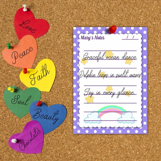 Lila Polka-Punkte, niedliche Sterne & Regenbogen 4 Post-it Klebezettel