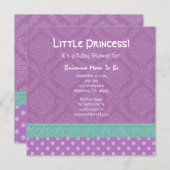 Lila Polka-Punkte und Spitze-Mädchen-Baby-Dusche Einladung (Vorne/Hinten)