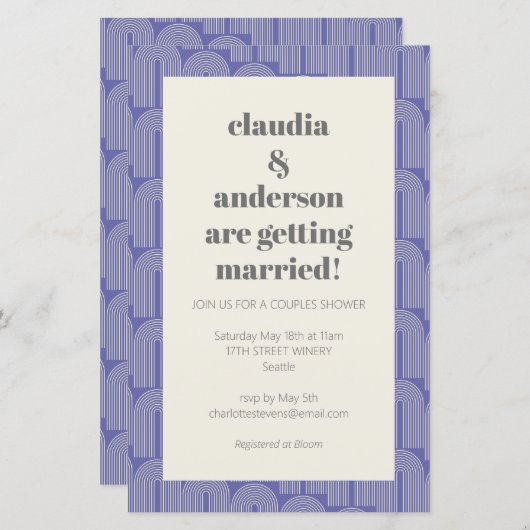 Lila Polterabend Einladung der Haushaltslinie (Vorne/Hinten)