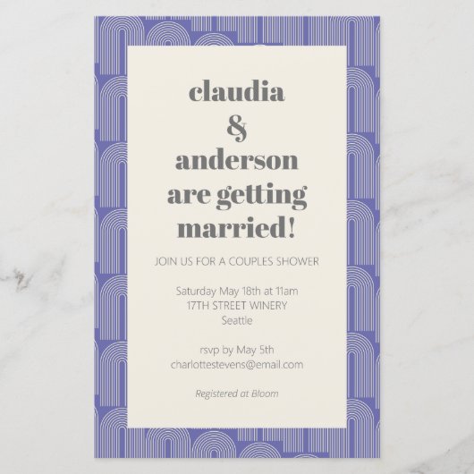 Lila Polterabend Einladung der Haushaltslinie (Vorderseite)