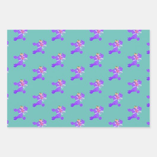Lila Poodle Geschenkpapier Set (Vorderseite 2)