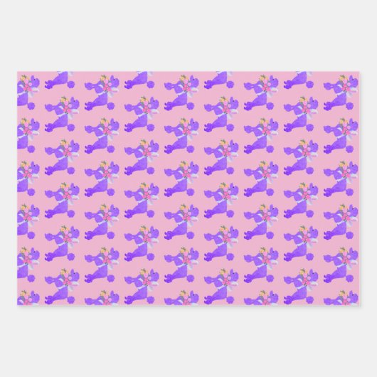 Lila Poodle Geschenkpapier Set (Vorderseite)