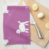 Lila Poodle: monochromes Retro-Muster Geschirrtuch (Viertel Falte)