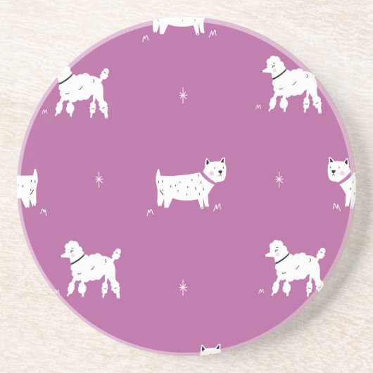 Lila Poodle: monochromes Retro-Muster Getränkeuntersetzer (Vorne)