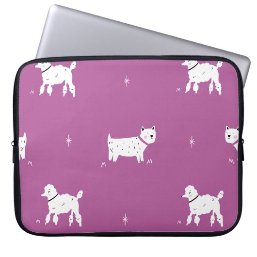 Lila Poodle: monochromes Retro-Muster Laptopschutzhülle (Vorderseite)