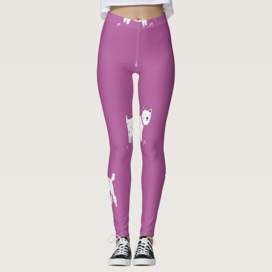 Lila Poodle: monochromes Retro-Muster Leggings (Vorderseite)