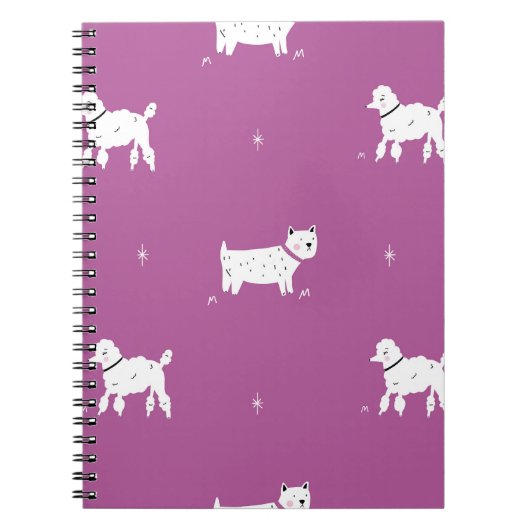 Lila Poodle: monochromes Retro-Muster Notizblock (Vorderseite)
