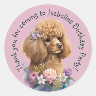 Lila Poodle Vielen Dank, dass Sie Dog Floral Whims Runder Aufkleber