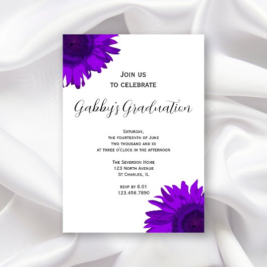 Lila Pop Art Blume Graduation Party Einladung