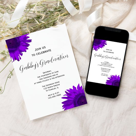 Lila Pop Art Blume Graduation Party Einladung