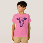 Lila Pop-Kunst-Kuh-Grafik T-Shirt (Vorne ganz)