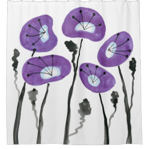 Lila Poppies Boho Moderne Badezimmer Dekoration Duschvorhang