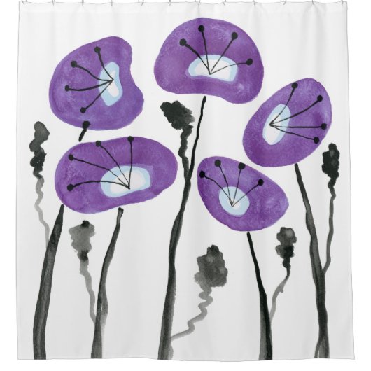 Lila Poppies Boho Moderne Badezimmer Dekoration Duschvorhang (Vorderseite)