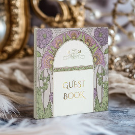 Lila Poppies Gold Wedding Art Nouveau Gästebuch