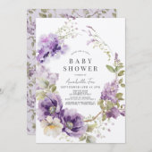 Lila Poppy & Lilac Floral Baby Dusche Einladung (Vorne/Hinten)
