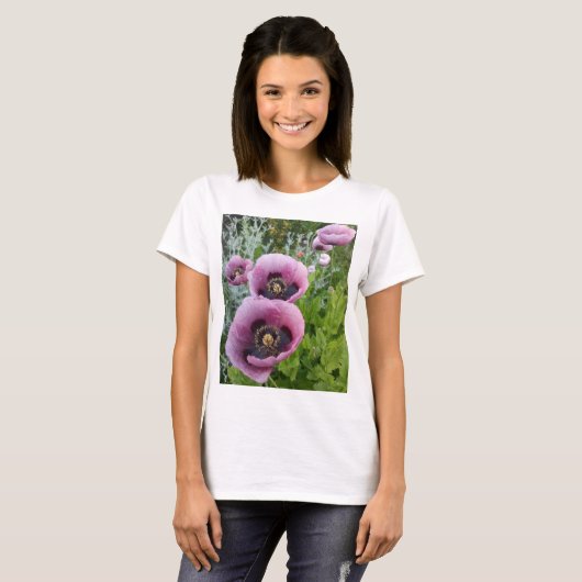 Lila Poppy Poppies Rosa Blume Blumenfrauen T-Shirt (Vorne ganz)
