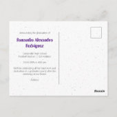 Lila Postkarte für den Abschluss eines Funky Class (Rückseite)