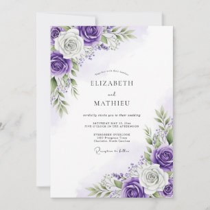 Lila prächtige Rosenhochzeit Einladung