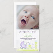 Lila Pram Baby Geburtshilfekarte Ankündigung (Vorne/Hinten)