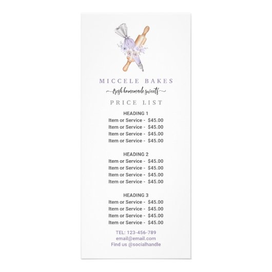 Lila Preis für Blumengebäck Werbekarte (Vorne)