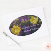 Lila Prickly Birne Opuntia Kaktus Gelbe Blüten Ovaler Aufkleber (Umschlag)