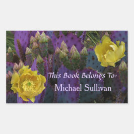 Lila Prickly Birne Opuntia Kaktus Gelbe Blüten Rechteckiger Aufkleber