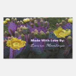 Lila Prickly Birne Opuntia Kaktus Gelbe Blüten Rechteckiger Aufkleber