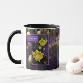 Lila Prickly Birne Opuntia Kaktus Gelbe Blüten Tasse