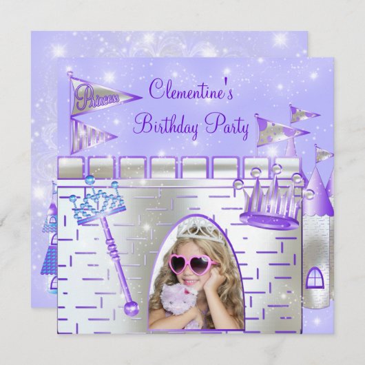 Lila Princess Birthday Party Einladung (Vorne/Hinten)