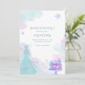 Lila Princess Girl Birthday Party Einladung (Stehend Vorderseite)