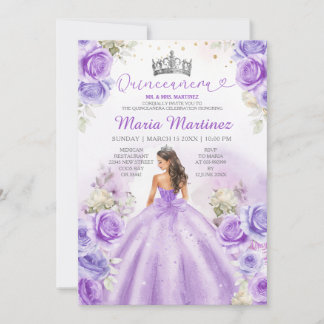 Lila Princess-Kleider Blumensilber Quinceañera Einladung