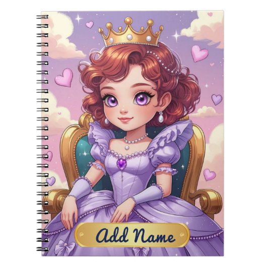Lila Princess-Notebook - Name Notizblock (Vorderseite)