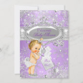 Lila Princess Winter Baby Dusche Blonde Einladung (Vorderseite)