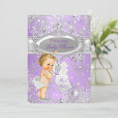 Lila Princess Winter Baby Dusche Blonde Einladung (Stehend Vorderseite)