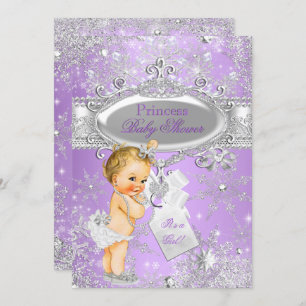 Lila Princess Winter Baby Dusche Blonde Einladung