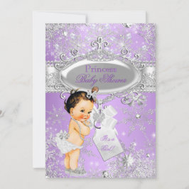 Lila Princess Winter Baby Dusche Brünett Einladung