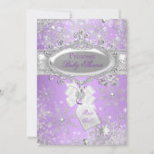 Lila Princess Winter Girl Babydusche Einladung (Vorderseite)
