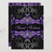 Lila Prinzessin Damask Sweet16 zum Geburtstag einl Einladung (Vorne/Hinten)