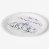 Lila Prinzessin Diamond Crown Geburtstagsparty Pappteller (Schrägansicht)