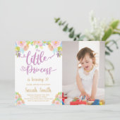 Lila Prinzessin Geburtstagseinladungen mit Foto Einladung (Stehend Vorderseite)
