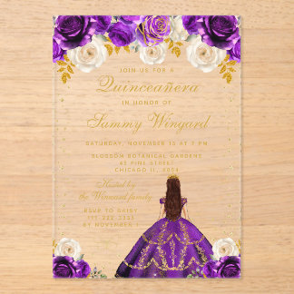 Lila Prinzessin Quinceañera Acryleinladungen