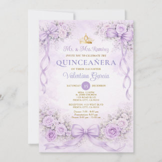 Lila Prinzessin Quinceañera Blumen-Geburtstagsfeie Einladung