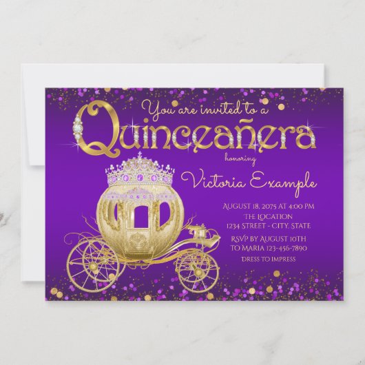 Lila Prinzessin Quinceanera Einladung (Vorderseite)